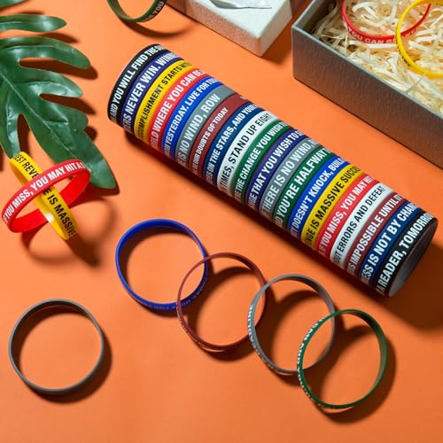 QEERBSIN 100 Pcs Motivational Silicone Wristbands Inspirational Bracelets | 20 Styles For Fitness Sports & Team Building, Perfect Encouragement Gifts For Men Women And Students