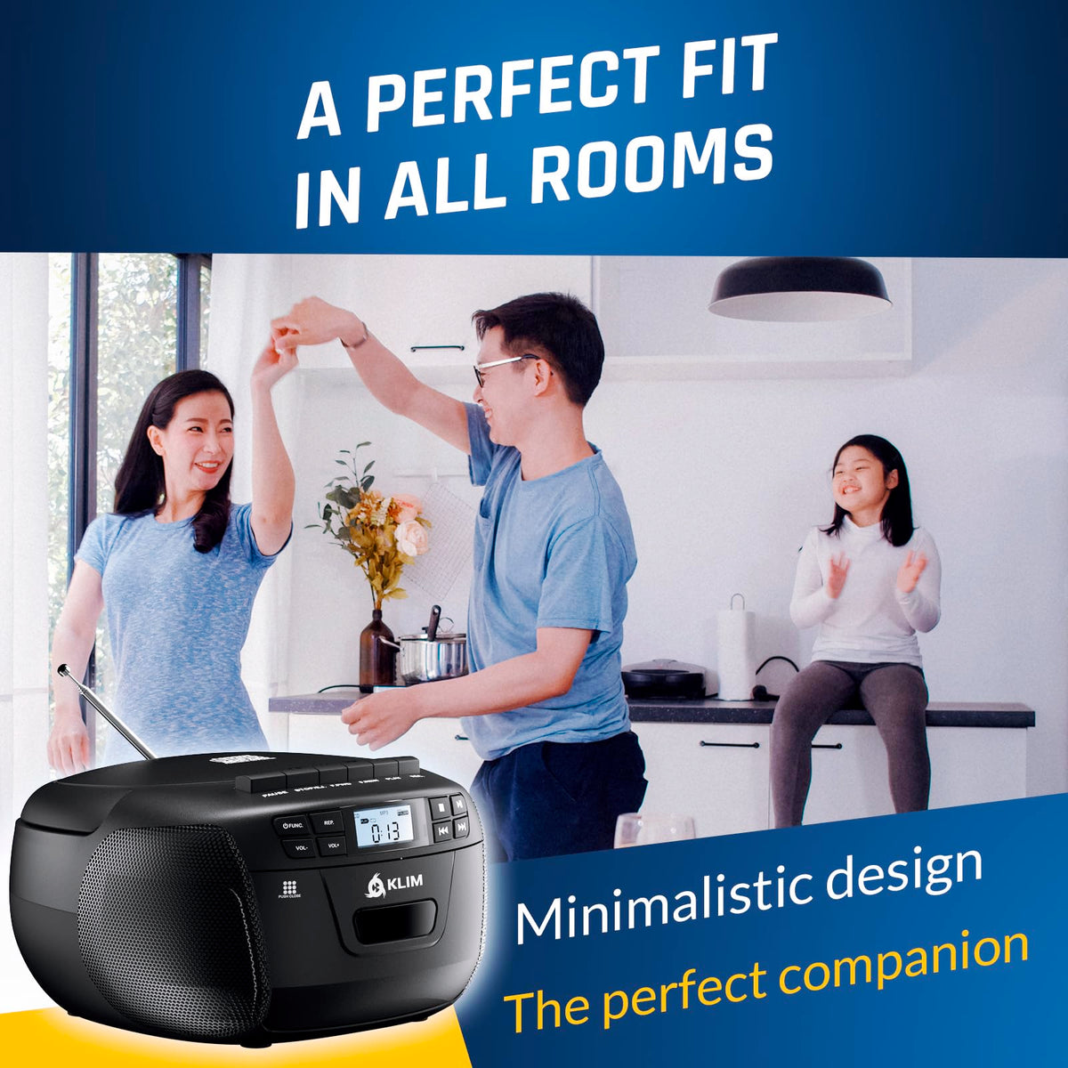 CD Cassette Player with Case, Bluetooth Boombox, AM FM Radio, USB Drive | 3W Stereo Speakers, Song Programming Included, Remote Operates Up to 6 Metres Away - Black