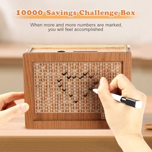 10000 Savings Challenge Box, Money Saver Box 10k Smash, Wooden Digital Save Piggy Bank for Adults Kids, Cash Vault Wooden Savings 10,000 Dollar, Caja De Ahorros, Cashbox Kakeibo