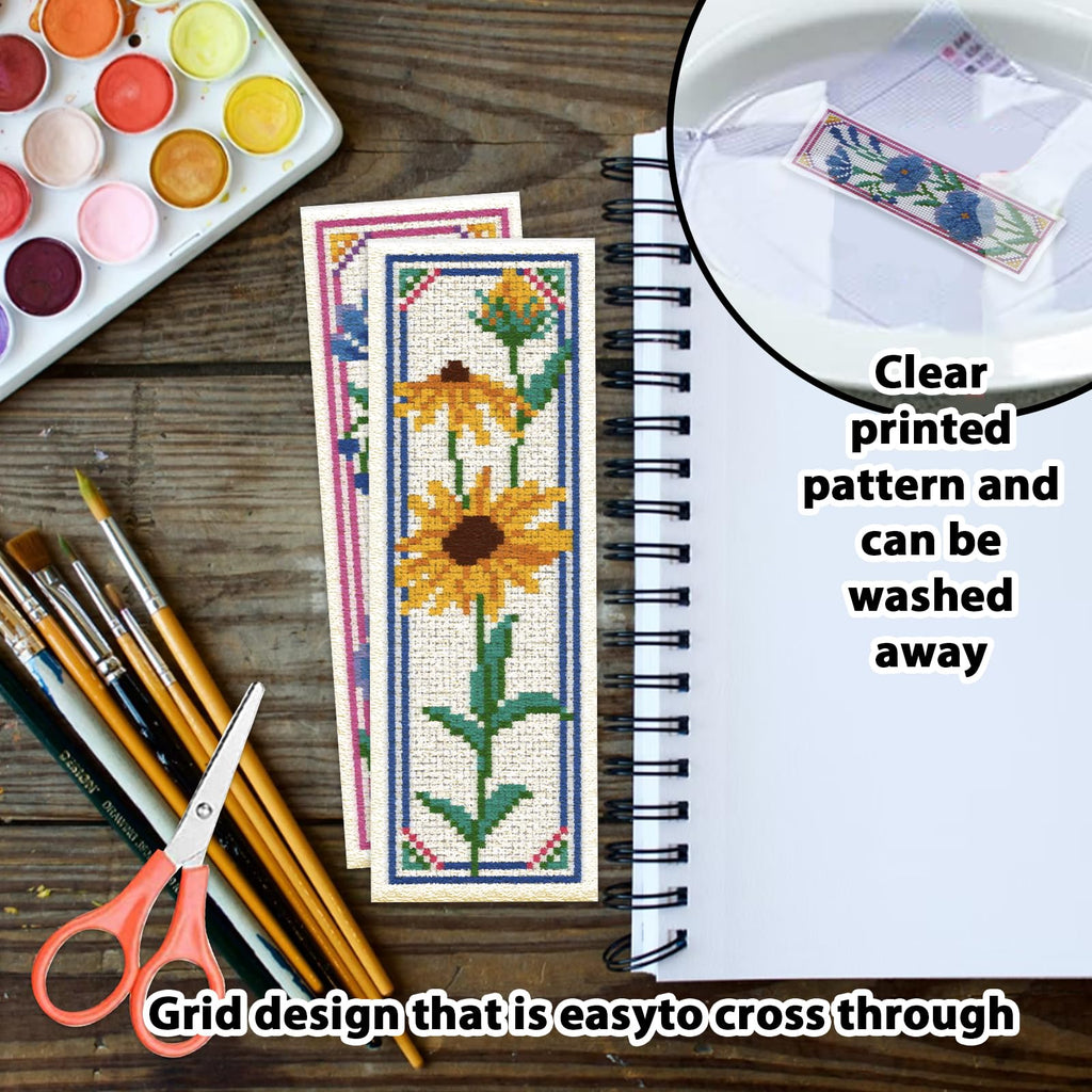 ORIGACH 6 Set Wildflower Floral Cross Stitch Bookmark Kit for Beginner | 11CT Stamped Cross Stitch Kit DIY Embroidery Bookmark Set with Backing Felt Floss Instructions for Adults, Book Lovers