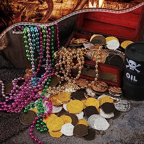 Hanaive 100 Pcs Metal Pirate Treasure Coins, Multicolor, Mixed | Spanish Doubloon Design, Gold Coin, Fake Coin Tokens, Board Game, Pirate Party Supplies, Cosplay, Kid, Adult, Treasure Chest