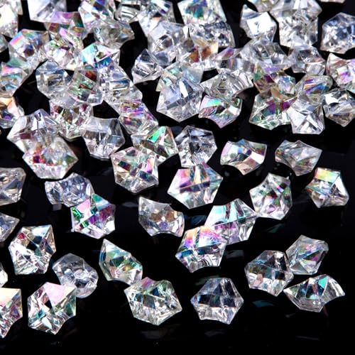 DOMESTAR 150 PCS Fake Ice Rocks, Iridescent Clear Vase Fillers | Acrylic Crystals Cemstones, Jewels for Crafts, Kitchen Table Decor, Party Decorations, Fish Tank Decor