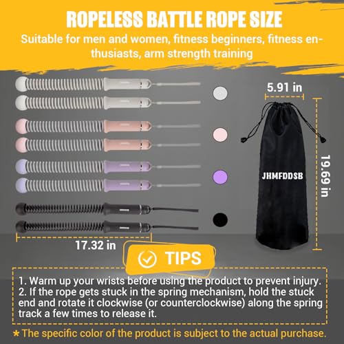 Ropeless Battle Rope for Home Gym, Heavy Duty Portable with Poster | Cordless Battle Ropes with Non-Slip Handle for Wrist Protection, Battle Ropes for HIIT and Low-Impact Aerobic Training
