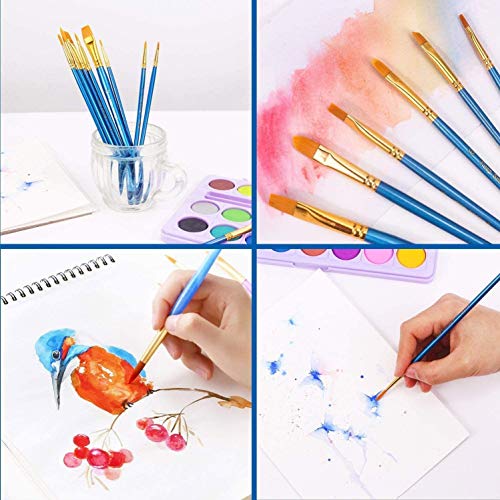 AROIC 10 Pcs Paint Brushes, Acrylic Oil Watercolor Painting Brush Set | Nylon Hair Brushes Artist Professional Drawing Kits for Adult, Kids Face Canvas Rock Painting Arts Crafts Supplies(1 Pack)