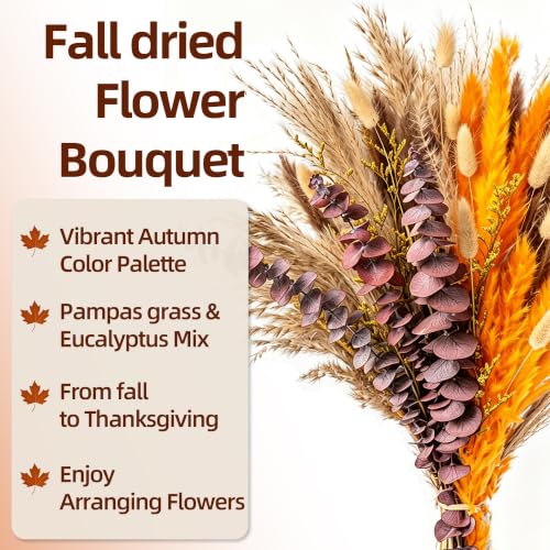 Boho Decor Pampas Grass and Eucalyptus Bouquet | 7Kinds Dried Flowers,pompas grass Dried flowers Arrangement for Centerpiece Table ,Wedding,Home,Room,Rustic Decor