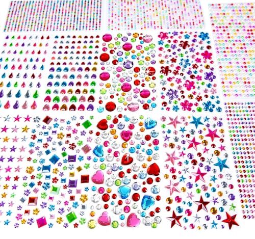 EODIEBN 3228pcs Gems Stickers, Self Adhesive Rhinestone Jewel Gems | Acrylic Gems DIY Craft Decorative Diamond Stickers, Assorted Shapes Jewels Rhinestones Sticker, Gem Sticker Crafts Set