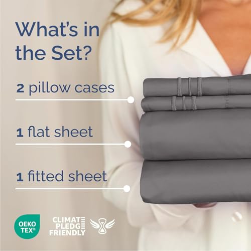 Queen Size 4 Piece Sheet Set - Breathable & Cooling Sheets - Dark Grey | Hotel Luxury Bed Sheets for Women & Men, Deep Pockets, Easy-Fit, Extra Soft and Wrinkle Free Sheets, Oeko-Tex Bed Sheet Set