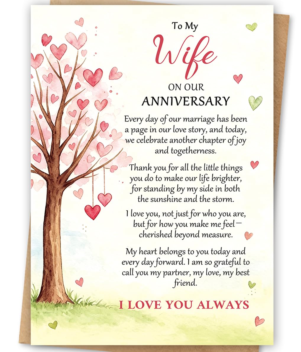 LiuuLi Anniversary Card for Wife,Anniversary Wedding Gifts from Husband | Romantic Wife Anniversary Card with Heartfelt Message,Thoughtful Keepsake Gift for Wedding Anniversary,Love Tree Design