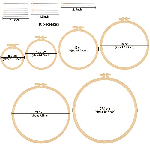 6 Pcs Embroidery Hoop, Round Plastic Cross Stitch Hoop with 16 Needles (3.6In to 10.7 in), Small Embroidery Hoop, Cross Stitch Hoops and Frames, Suitable for Embroidery, Craft Sewing