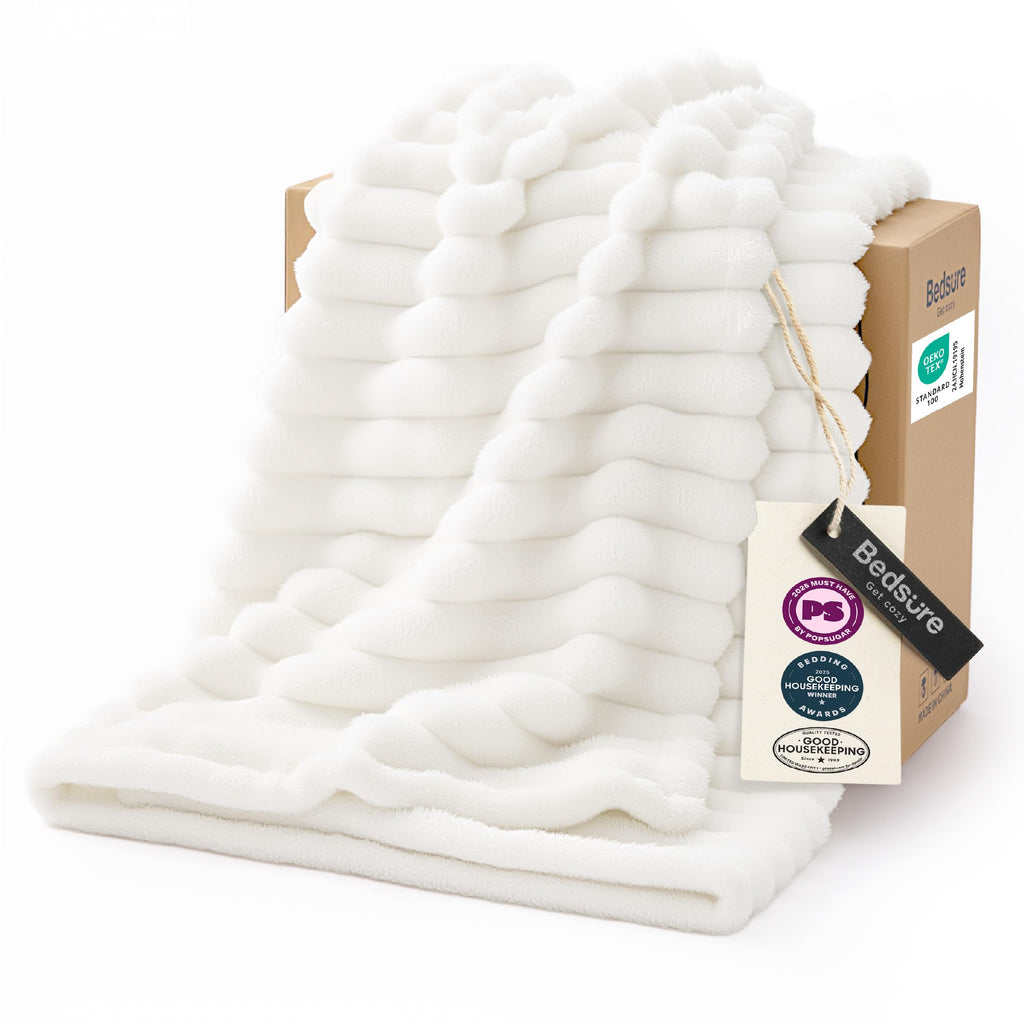 Bedsure GentleSoft White Throw Blanket for Couch - Halloween Decorations for Fall Home Living Room Decor, Cozy Fleece Blanket, Christmas Birthday Gifts for Women Mom Her Girls, Off White, 50x60 in
