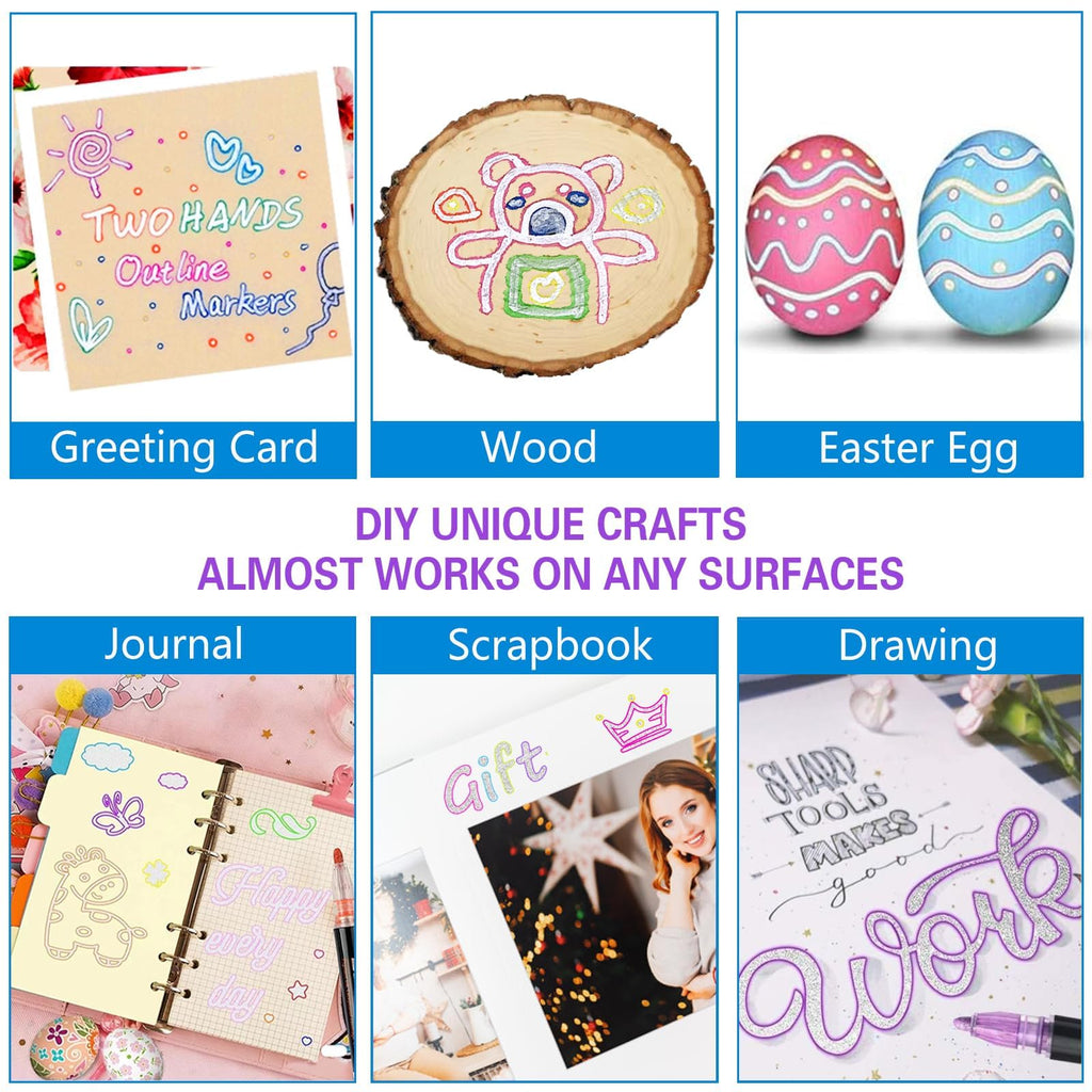 Muchcute Outline Markers Glitter Pens,12 Shimmer Toy Tween Teen Girl Gifts | Trendy Stuff Art Supplies Kids 6-8 9-12 10-12, Arts Crafts Kids Ages 8-12 Year Old Birthday Gifts, Cute Fun Crafts Girls 8-12