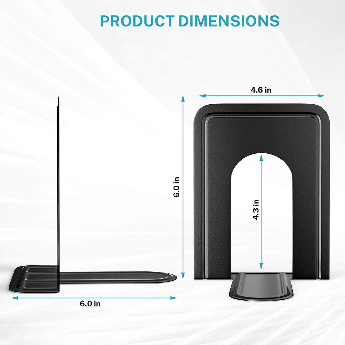 MaxGear Matte Painted Book Ends, Heavy Duty and Sturdy Bookends for Shelves | Office Non-Skid Metal Book End Stopper for Books/CDs/DVDs, 6 x 4.6 x 6 in, Black, 2 Pairs/4 Pieces, Large