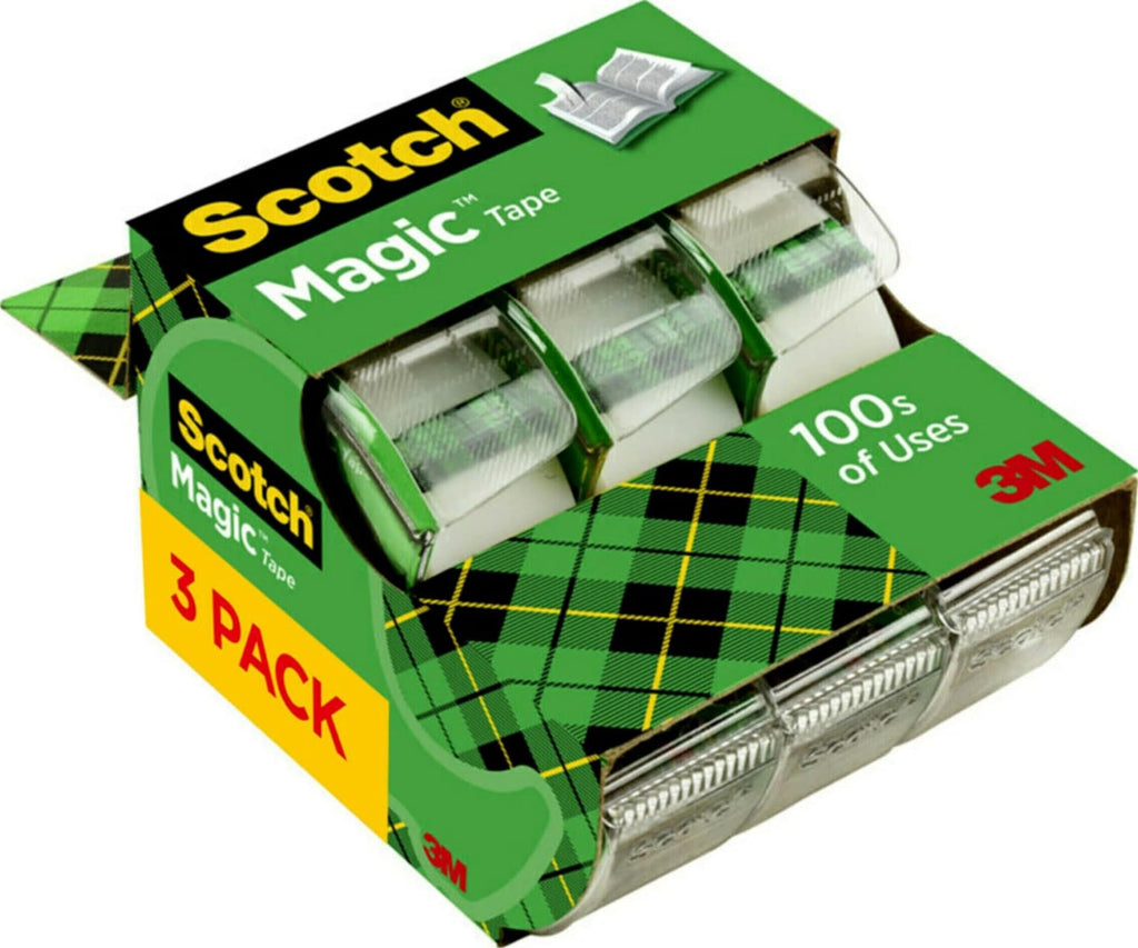 Scotch Magic Tape, 3 Dispensered Rolls, 3/4 x 300 Inches, Clear | Numerous Applications, Invisible, Clear Tape Engineered for Repairing