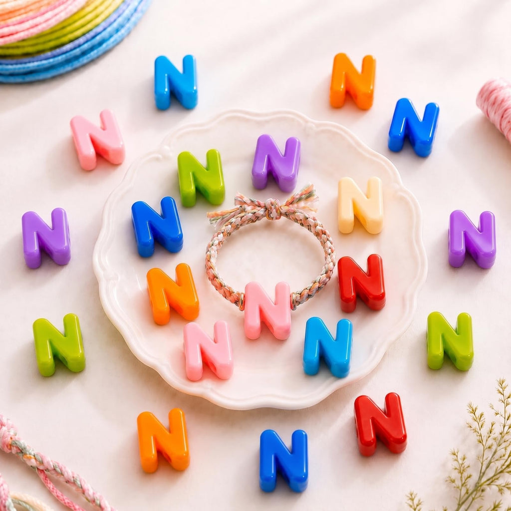 OVRUNS 26Pcs N Large Letter Beads with Horizontal Hole Bubble Alphabet Bead | Candy Colors, Acrylic Chunky Alphabet Beads, 6mm Large Holes, Ideal for Bracelets, Jewelry, Keychains, Bag Charms