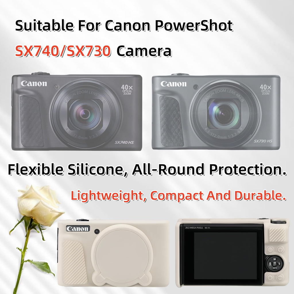 Camera Case for Canon PowerShot SX740/ SX730 Digital Camera, SX740 HS Case | Soft Silicone Protective Case Removable Lens Cover, Comes with 2 Screen Protectors and 1 Wrist Strap. (Mist White)