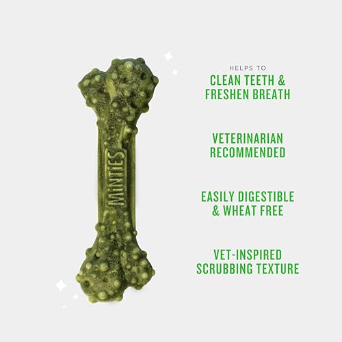 Minties Mint Dental Chews for Dogs, Medium Breeds 25-50 lbs, 40 Ct | Vet-recommended mint dental bone; scrubs teeth as dogs chew; fights plaque, tartar & bad breath; no soy/wheat/corn