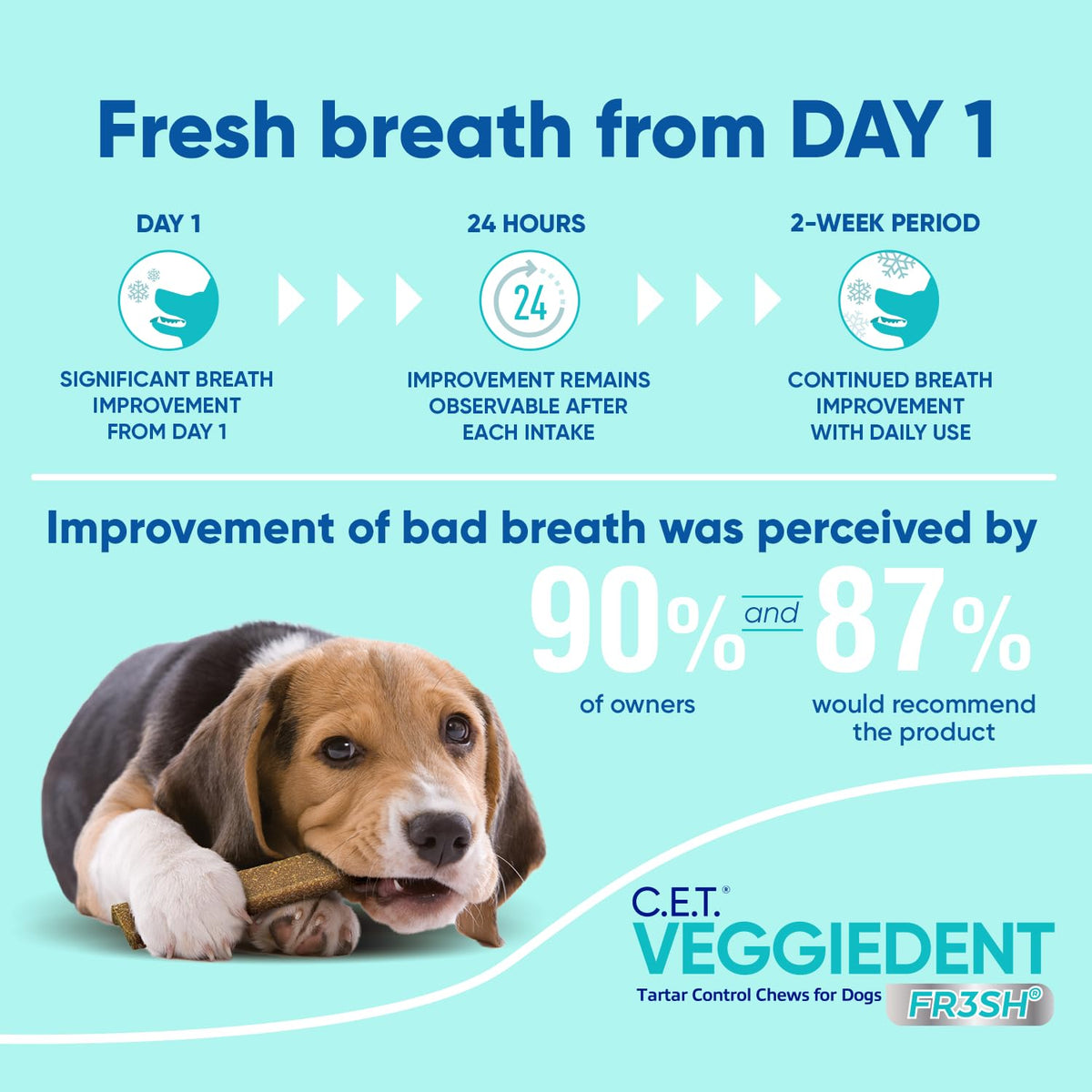 C.E.T. Veggiedent Fr3sh Plaque and Tartar Control Chews for Dogs, Medium | Vet recommended dental chews, plant-based formula, supports canine digestive health, VOHC approved for plaque & tartar