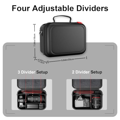 ProCase Hard Shell Digital Camera Case for Canon Rebel T7 -Black | Soft Padded Bag with 1 Shoulder Strap and 3 Adjustable Dividers for Digital Camera EOS R100/R50/DSLR/SLR/Nikon/Sony