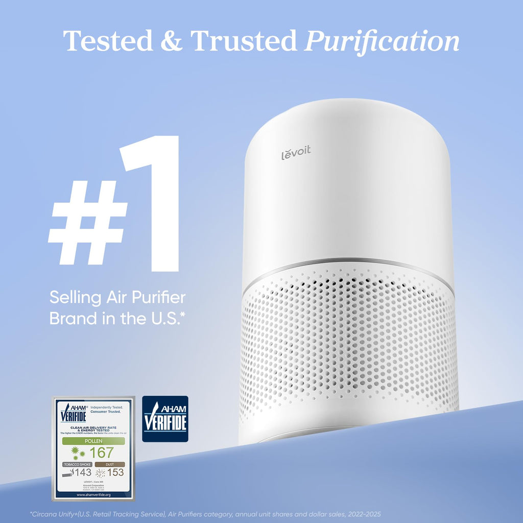 Levoit Air Purifier for Home Pets Hair Allergens in Bedroom Quiet Purifiers | Quiet HEPA Sleep Mode, Remove 99.97% Dust Pollen Smoke Pet Odor, AHAM VERIFIDE, Core300-P, Up to 1073 ft², White