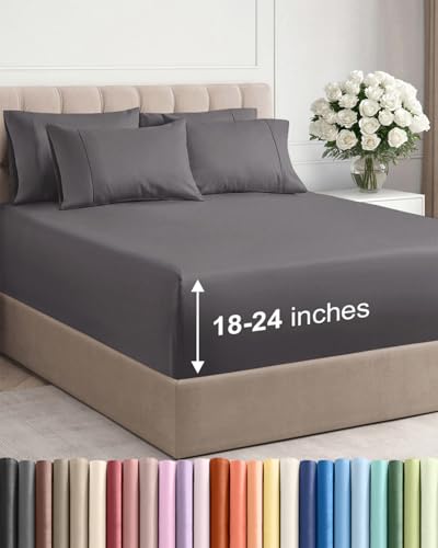 CGK Extra Deep Queen Sheet Set - 6pc Cooling Sheets - Grey | Hotel Luxury Bed Sheets Set, Easy & Secure Fit, Ultra-Soft, Wrinkle & Fade Free, Comfy Sheets Set with Extra Deep Pockets