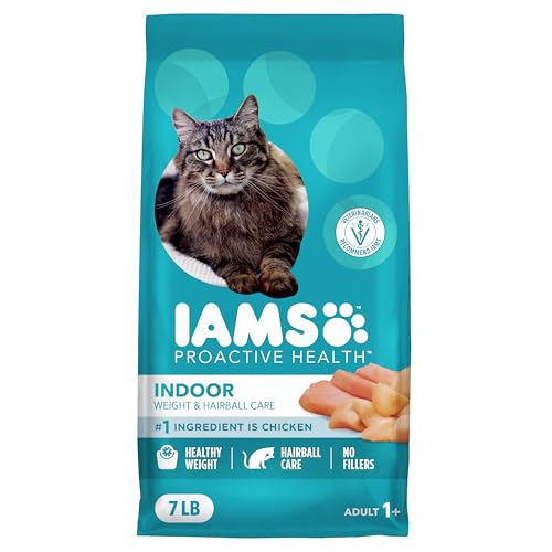 IAMS Proactive Health Indoor Dry Cat Food, Chicken & Turkey, 7 lb | Vet-recommended, Real Chicken #1 Ingredient, Proprietary Fiber Blend, Prebiotics for Healthy Digestion, Hairball Control