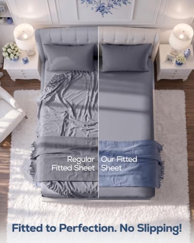 Queen Fitted Sheet, Ultra Soft Fits Up to 15 Inch Deep Pocket, Grey | Hotel Comfort, Cooling & Breathable Cotton like Polyester, Easy Fit, Wrinkle & Fade Resistant, Snug Fit, Easy Care, Oeko-Tex