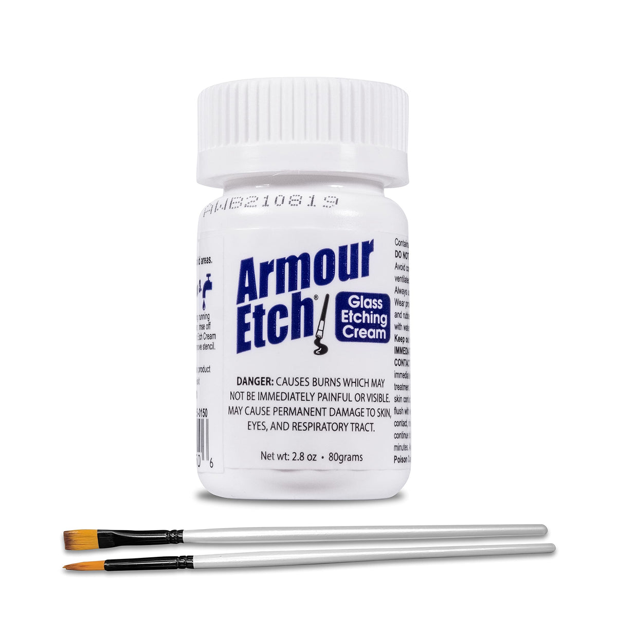 Armour Etch Glass Etching Cream 2.8oz Net Wt. Bundle with Moshify Brushes | Works with stencils to etch detailed designs on windows, mirrors and glassware for custom gifts and home décor projects