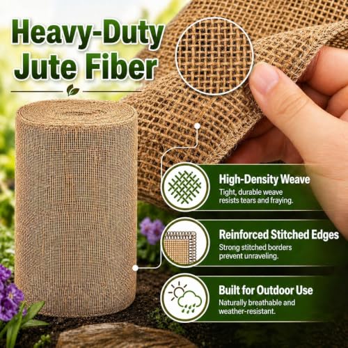 RAINFLOW 19.7" x 13 Feet Burlap Fabric Roll - Natural Jute Burlap Roll | Multipurpose Garden Fabric for Weed Barrier, Tree Wrap, Plant Cover, Landscaping, Farmhouse Decor, Wedding Decor & Crafts