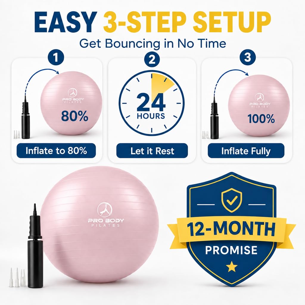 ProBody Pilates Pregnancy Ball with Guide - Birthing Ball | 1.7mm Anti-Burst PVC, CA 10P Certified, 55/65/75 cm, Guide, Doula & Midwife Use, Pump, Pregnancy Essentials