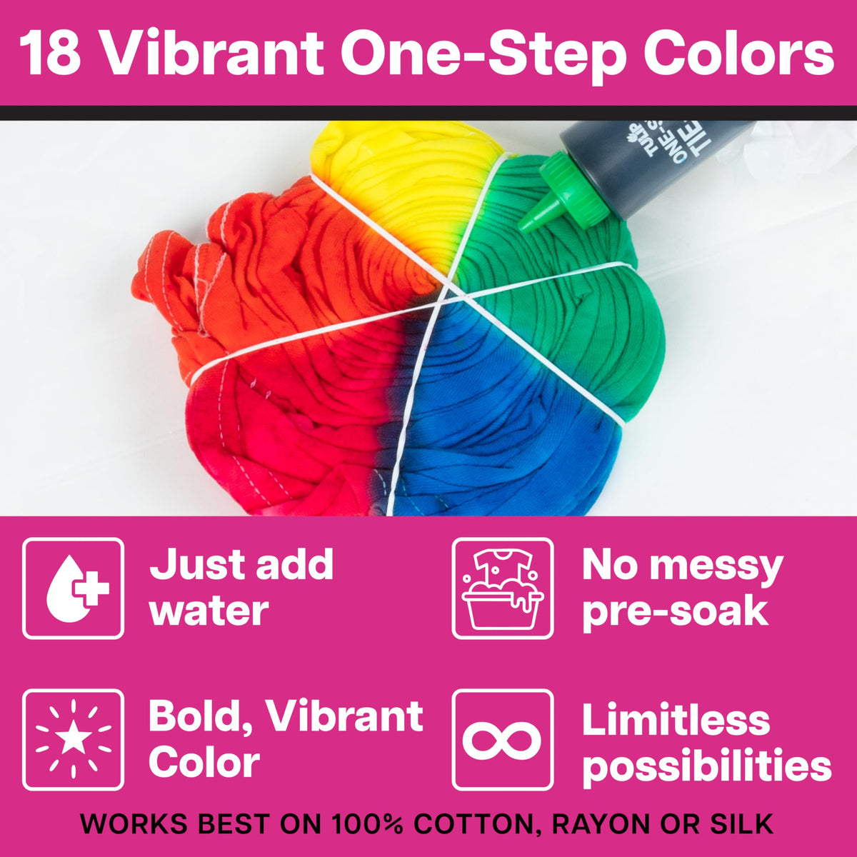 Tulip One-Step Tie-Dye Kit, 18 Bottles, 14 Colors, Fabric Dye for Shirts | Rainbow Tie Dye Party Supplies for Kids, Adults & Group Crafts, 2.75 fl oz Bottles
