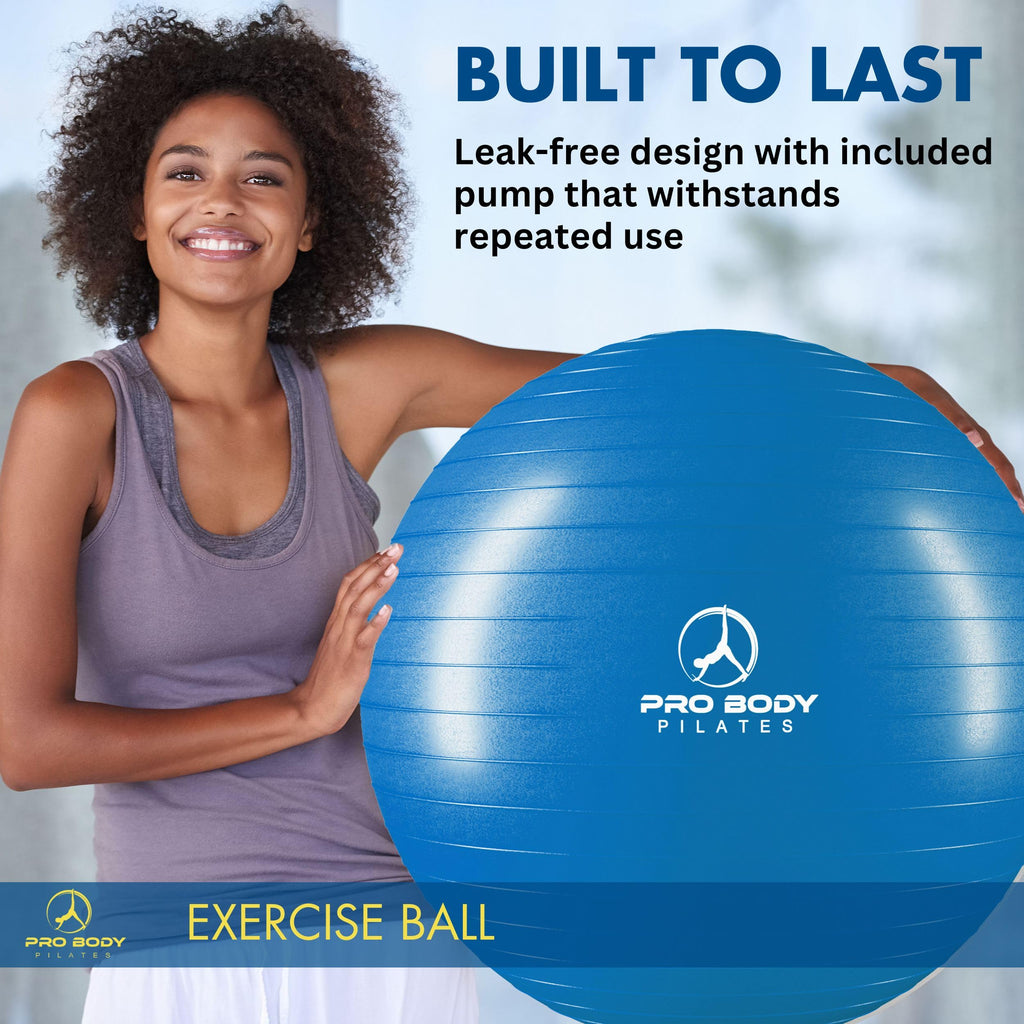 ProBody Pilates Yoga Ball - Gym Grade Exercise Ball | Sizes 45/55/65/75/85 cm, 330 lb Load, CA 10P Cert, PT & Prenatal Use, Recommended by OBs, Pump