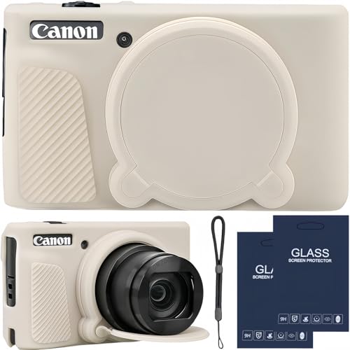 Camera Case for Canon PowerShot SX740/ SX730 Digital Camera, SX740 HS Case | Soft Silicone Protective Case Removable Lens Cover, Comes with 2 Screen Protectors and 1 Wrist Strap. (Mist White)