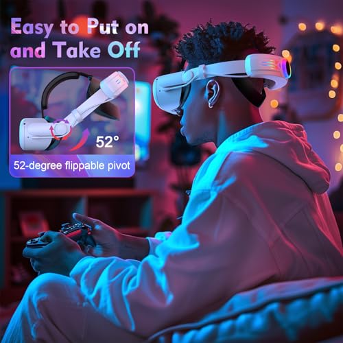 RGB Head Strap with 12000mAh Battery for Oculus Quest 2, Battery Pack for Extended 8 Hrs of Playtime, Fast Charging VR Power, Adjustable Elite Strap Enhanced Support and Balance for Meta Quest 2