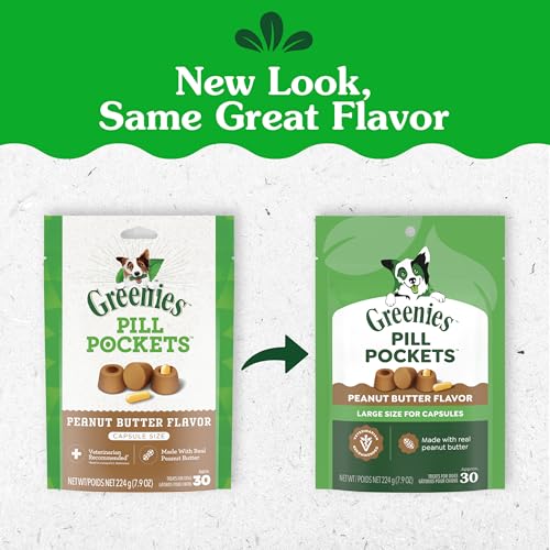 Greenies Pill Pockets Large Size Dog Treats, Peanut Butter, 7.9 oz | Vet-recommended, masks pill smell & taste, moldable texture, capsule size, natural ingredients, no fillers, 7.9 oz. pouch