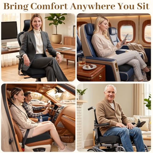 TranquilRelax 3-Inch Memory Foam Seat Cushion for Office Chair, Large | Black Chair Pad with Medium-Firm Support, Washable Mesh Cover & Non-Slip Base for Office Chairs, Car Seats & Short Drivers