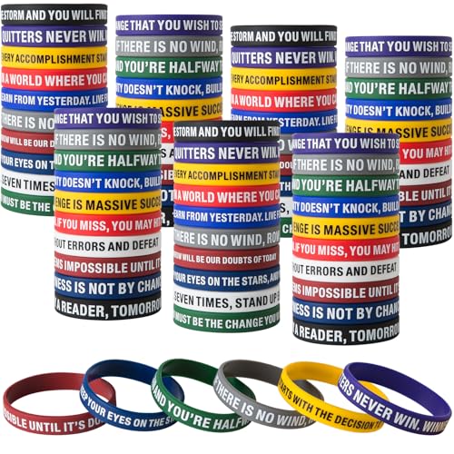 QEERBSIN 100 Pcs Motivational Silicone Wristbands Inspirational Bracelets | 20 Styles For Fitness Sports & Team Building, Perfect Encouragement Gifts For Men Women And Students