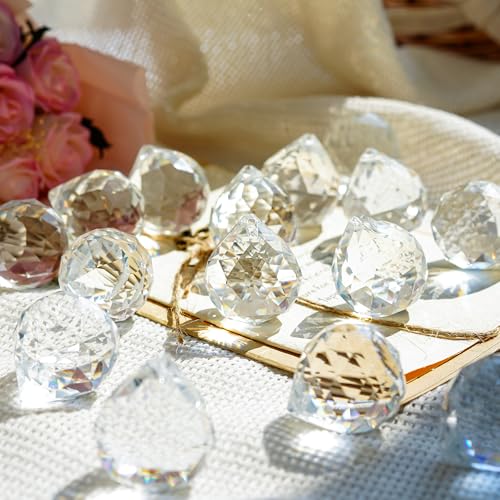 Crystal Prism 12PCS 1.2" Crystal Ball Prism K9 Glass Hanging Ornaments | Precision Faceted Cuts Brilliant Rainbow Reflections Ideal for Suncatchers Weddings DIY Crafts Chandeliers Home Decor