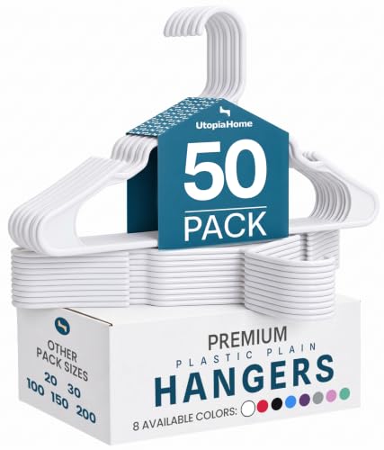 Utopia Home Plastic Hangers 50 Pack – Space Saving Clothes Hanger White | Durable & strong | Closet organizer & storage | Ideal for apartments, dorms & stocking stuffers