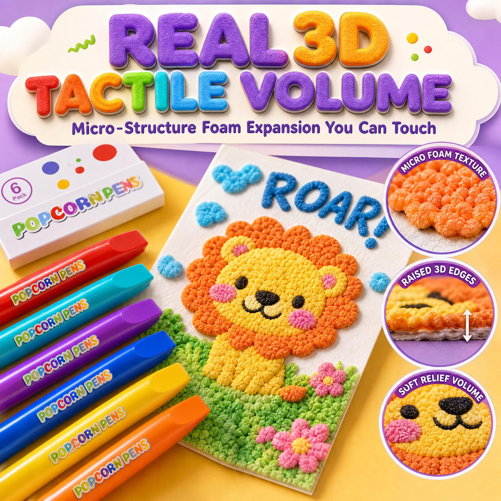 Sklight Popcorn Pens Puffy, 12PCS 3D Bubble Popcorn Drawing Pens | Heat-Activated Magic Puff Pens, Raised Texture for 3D Art, DIY Crafts, Card Making & Scrapbooking