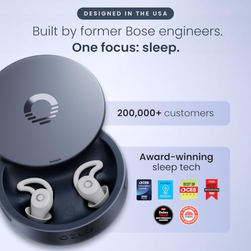Ozlo Sleepbuds® 2 - Sleep Earbuds, Snoring & Noise Masking Headphones | All-Night Side-Sleeper Comfort, Ultra Small Fit, 14-hr Battery, 50+ Sleep Sounds, In-Ear Alarm, Smart Case Sleep Insights