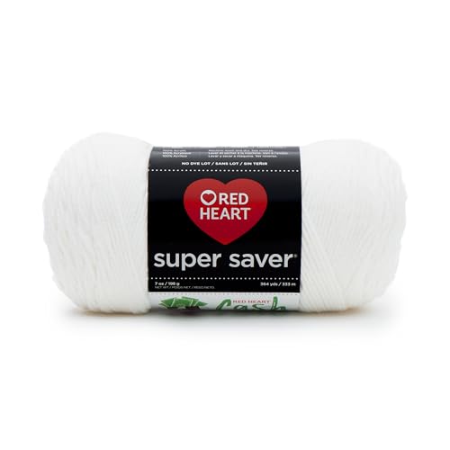 Red Heart Super Saver Yarn for Crocheting & Knitting, White, Single | #4 Medium Worsted Weight Acrylic Soft Yarn for Blankets, Beanies, Amigurumi, and Beginner Projects, 364 yards, 198g/7oz