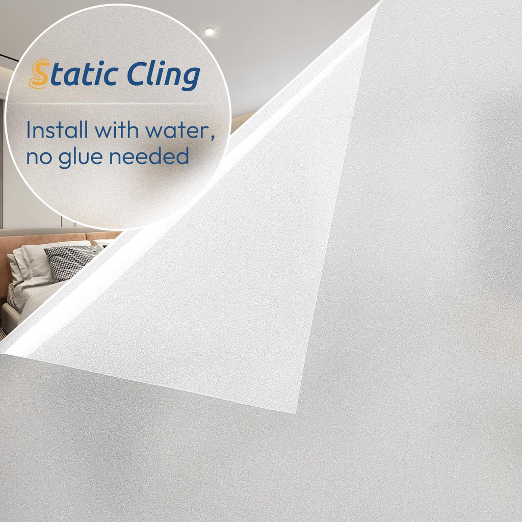 rabbitgoo Frosted Glass Window Privacy Film, Static Cling, 17.5" x 78.7" | Heat Control UV Blocking Sticker, Non Adhesive Removable Tint, No Glue Anti-Glare Renter Friendly Coverings for Home Bathroom