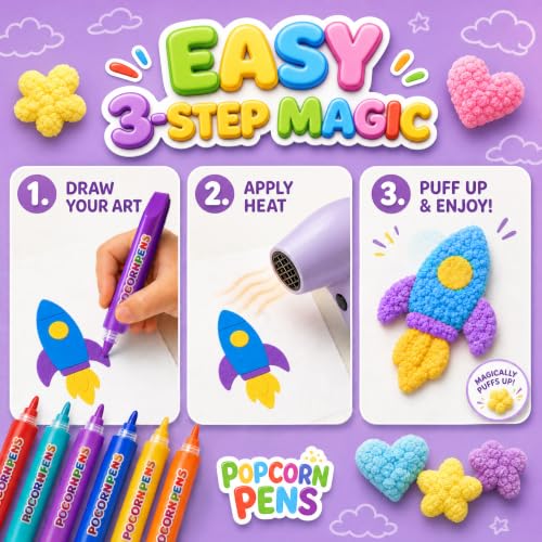Sklight Popcorn Pens Puffy, 12PCS 3D Bubble Popcorn Drawing Pens | Heat-Activated Magic Puff Pens, Raised Texture for 3D Art, DIY Crafts, Card Making & Scrapbooking