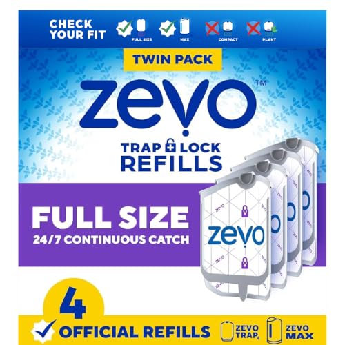 Zevo Flying Insect Trap Refill Cartridges for Fruit Flies & Gnats, 4 Count | Fits Zevo MAX & Zevo Flying Insect Trap, Catches House Flies, Gnats & Fruit Flies 24/7, No Added Fragrance or Dyes