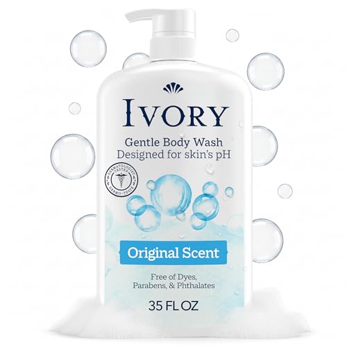 Ivory Body Wash Designed for the Whole Family, Original Scent, 35 fl oz | Gentle Formula for Sensitive Skin | Free of Dyes, Parabens, & Phthalates | Plant-Based Cleaning Power Designed for Skin's pH