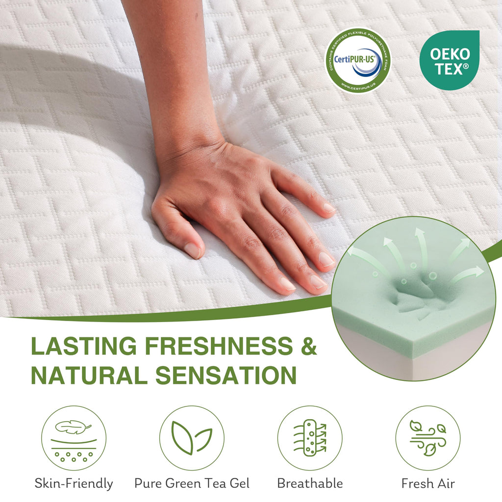 EGOHOME Full Size Memory Foam Mattress 8 Inch, Green Tea, Medium Firm | Bed Mattress in A Box, Cooling Green Tea Gel, Pressure Relief, CertiPUR-US Certified, Fiberglass Free, 75''L x 54''W, White