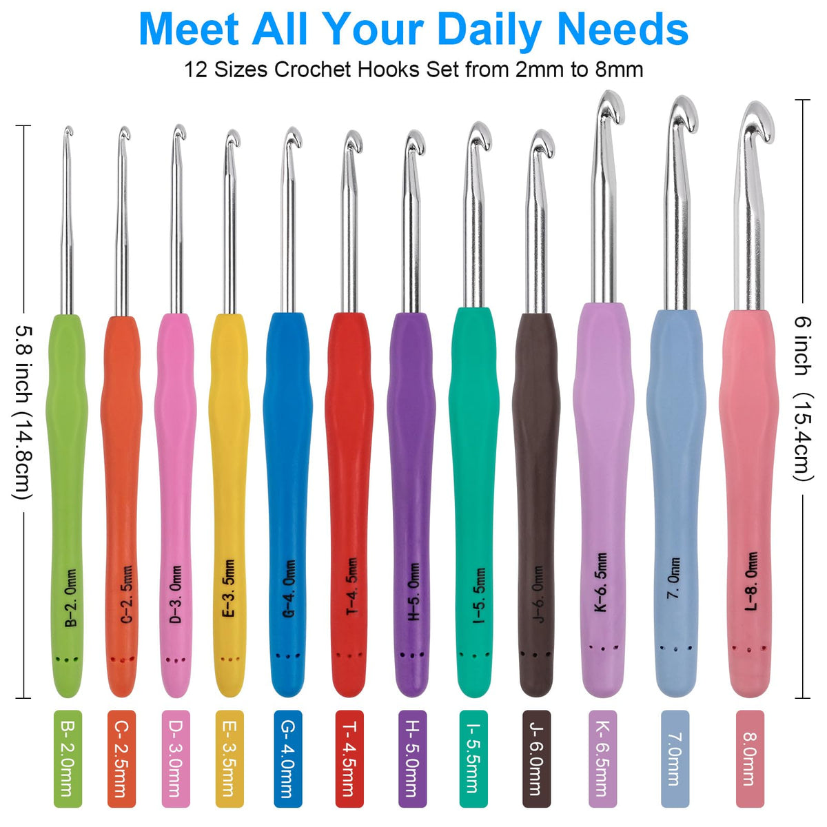 MECHEER Crochet Hooks 12 Sizes Set, 51 Pack Yarn Crochet Kit for Beginners | Knitting Needles with Ergonomic Handles for Arthritic Hands, Crochet Needle Kit with Blue Case for Crocheters