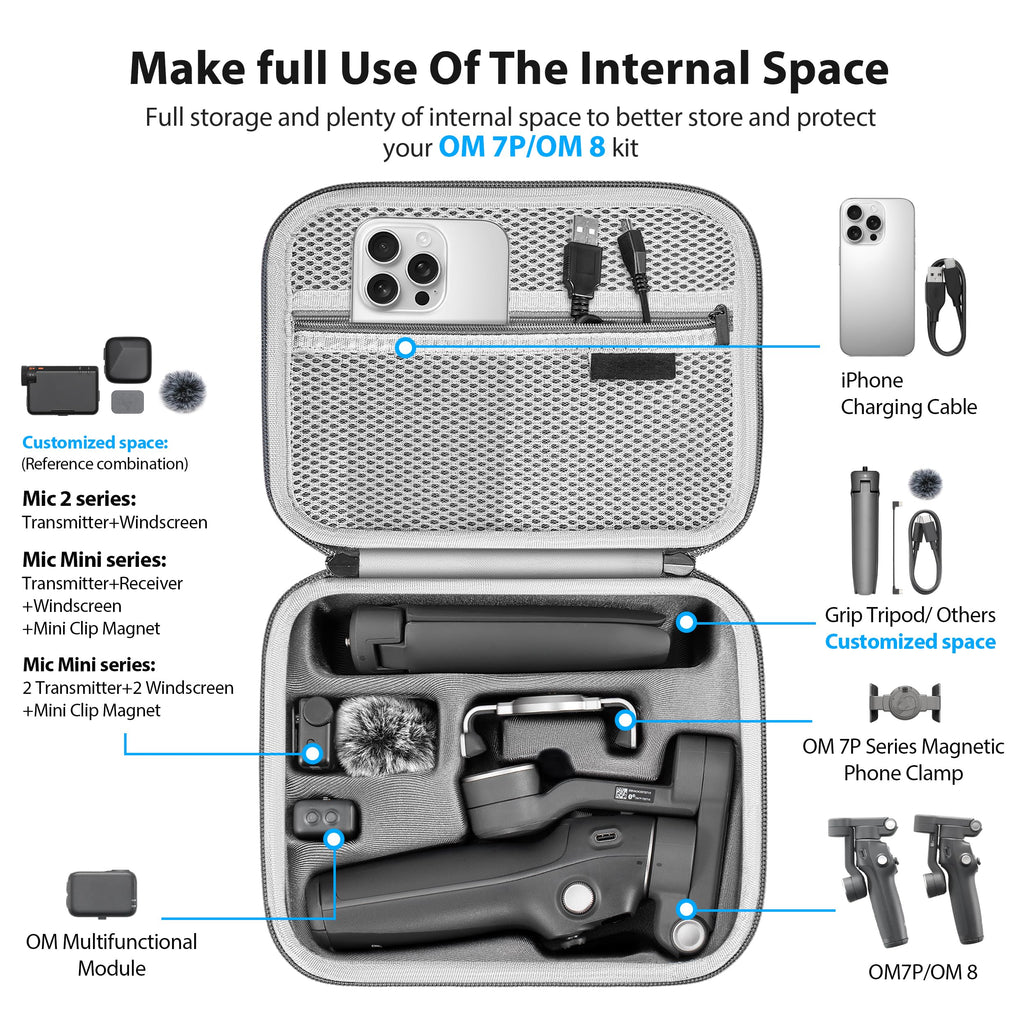 Osmo Mobile 8/7P Case, Portable PU Shoulder Bag for DJI OM 7/7P/8 | Travel Carrying Case, for DJI Osmo Mobile 8/7/7P Gimbal Stabilizer and Accessories, Not for OM8P