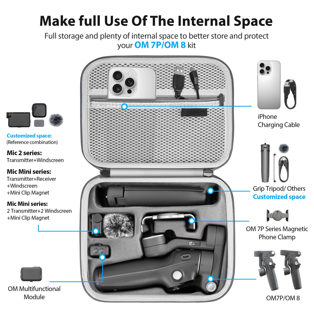 Osmo Mobile 8/7P Case, Portable PU Shoulder Bag for DJI OM 7/7P/8 | Travel Carrying Case, for DJI Osmo Mobile 8/7/7P Gimbal Stabilizer and Accessories, Not for OM8P