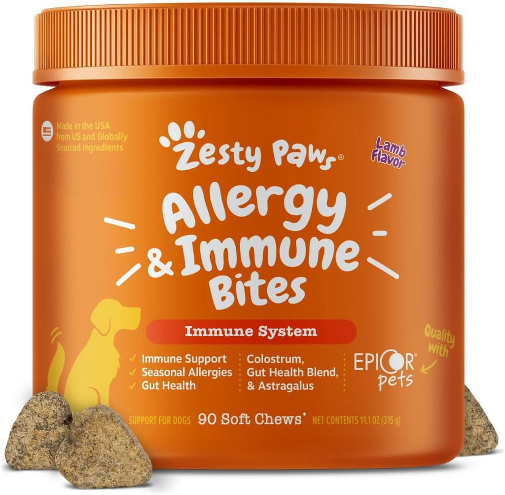 Zesty Paws Dog Allergy Chews - Dog Allergy Relief, Lamb, 90 Ct | Itch Relief for Dogs Soft Chews with Probiotics for Itchy Skin, Ears and Paws